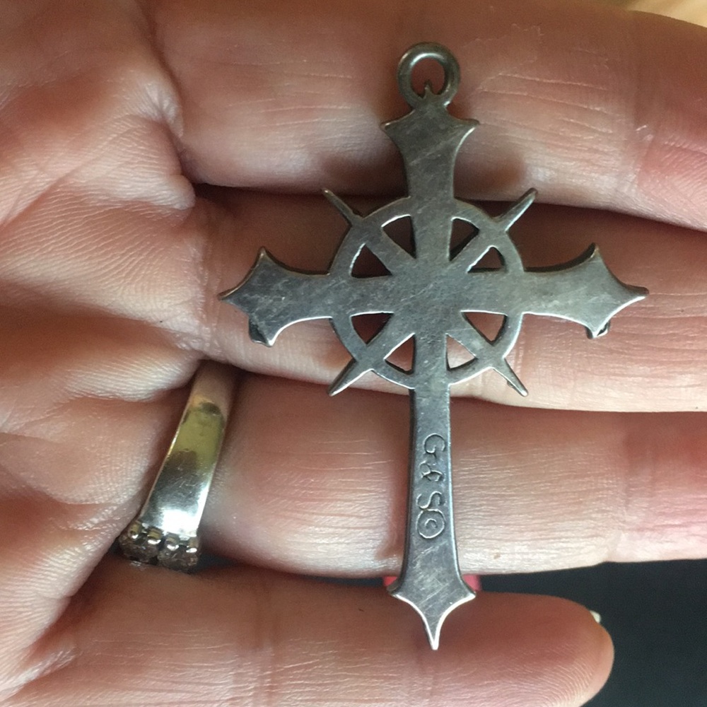 Silver cross with turquoise chips - Picture 4 of 4